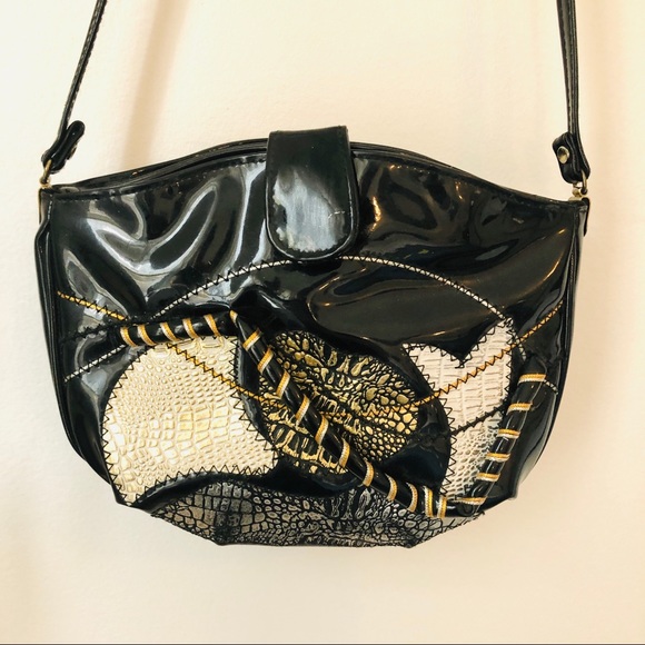 Vintage 80s abstract patchwork crossbody bag - Picture 13 of 16